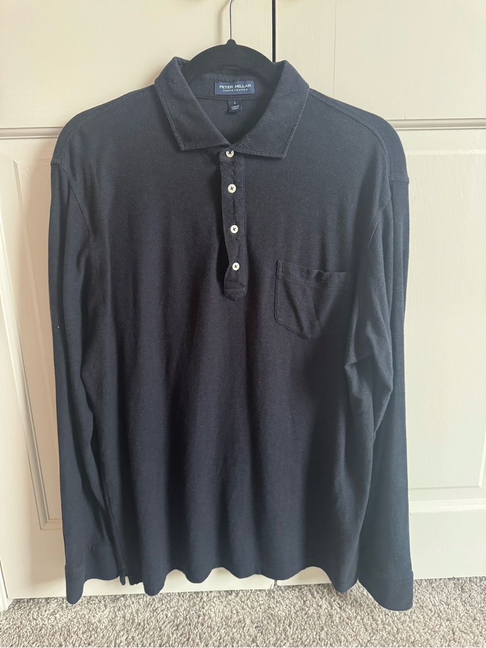 Peter Millar Men’s Navy Cotton Cashmere Long-Sleeve Polo Large